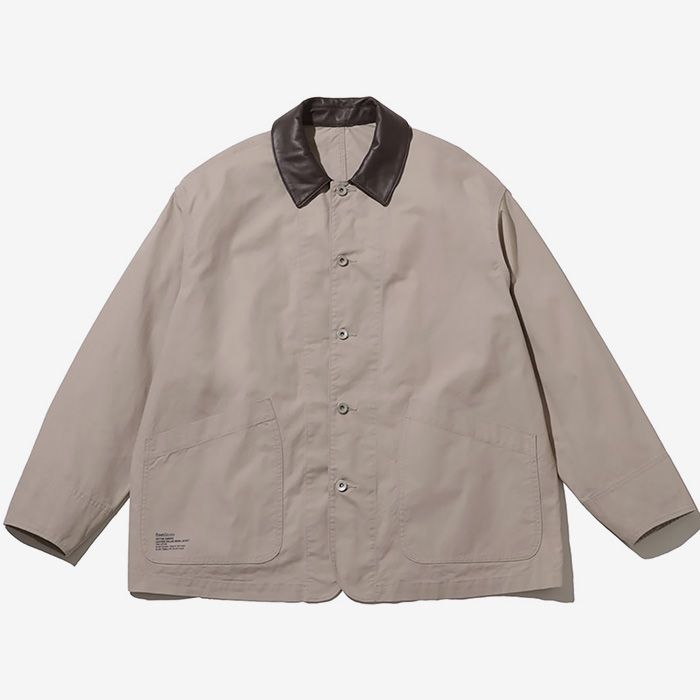 COTTON CANVAS LEATHER WORK JACKET / BEIGE