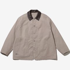COTTON CANVAS LEATHER WORK JACKET / BEIGE