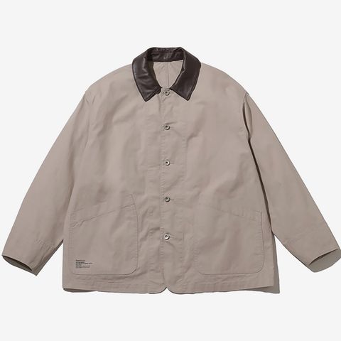COTTON CANVAS LEATHER WORK JACKET / BEIGE