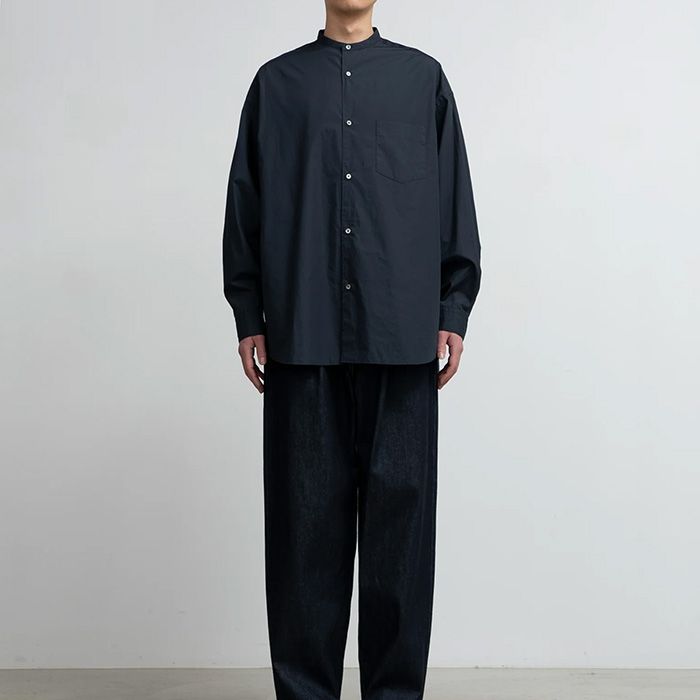 Broad L/S Oversized Band Collar Shirt / BLACK - 1