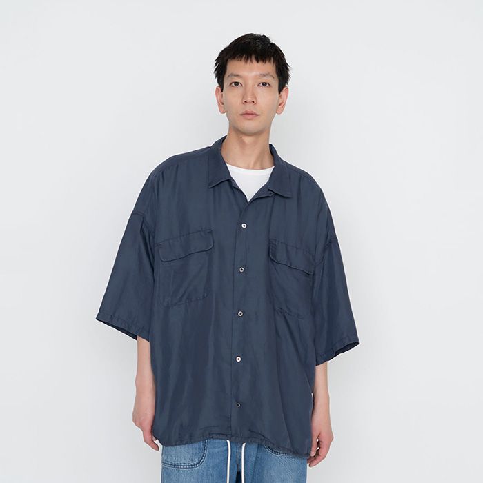 Open Collar Cupra Hemp S/S Shirt / N(Navy)