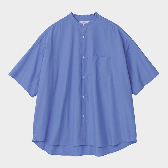 Graphpaper - Broad S/S Oversized Band Collar Shirt / BLUE | Stripe