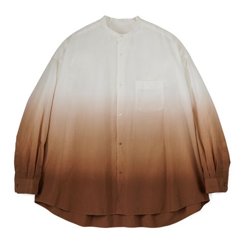 Broad L/S Oversized Band Collar Shirt / BROWN