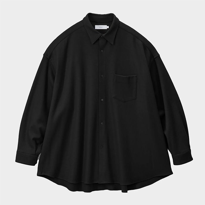 Wool Smooth Flannel Oversized Regular Collar Shirt  / BLACK