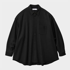 Wool Smooth Flannel Oversized Regular Collar Shirt  / BLACK