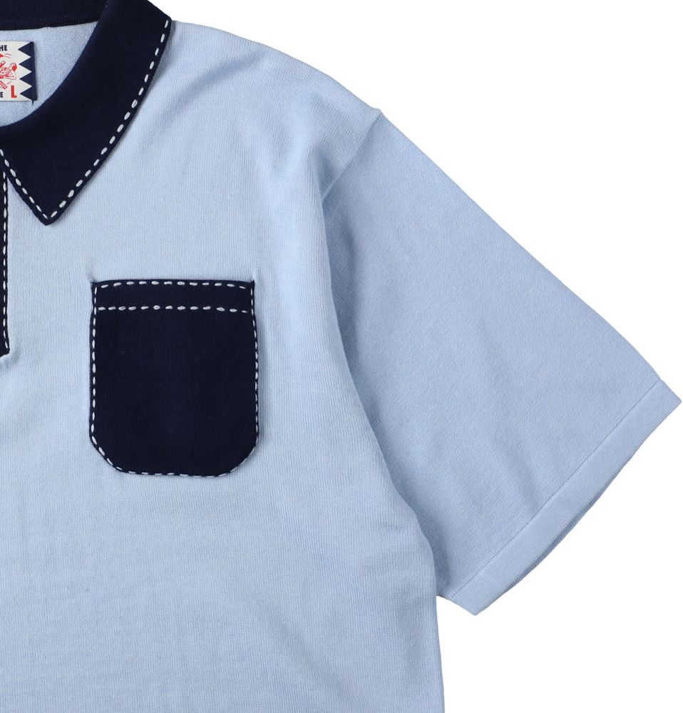 SON OF THE CHEESE - Hand Stitch Polo Knit / BLUE / ハンドステッチ ...