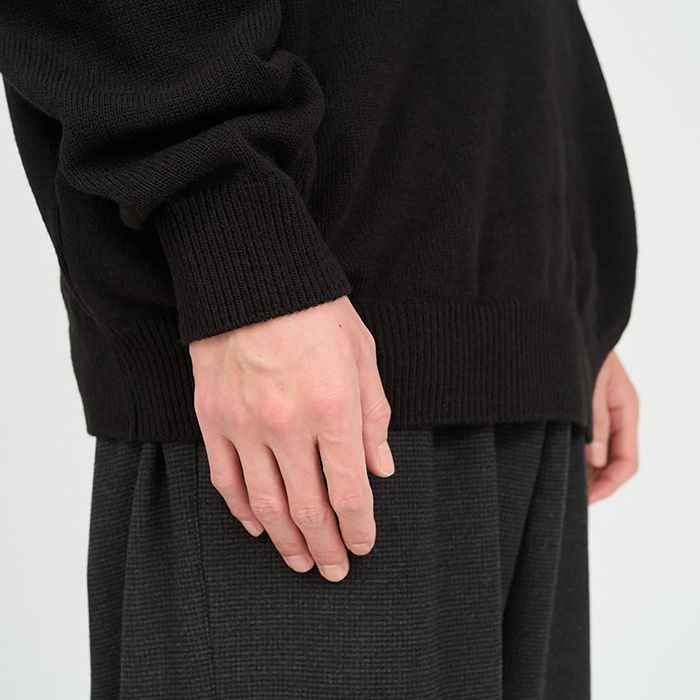 THERMAL JERSEY HALF ZIP KNIT / BLACK