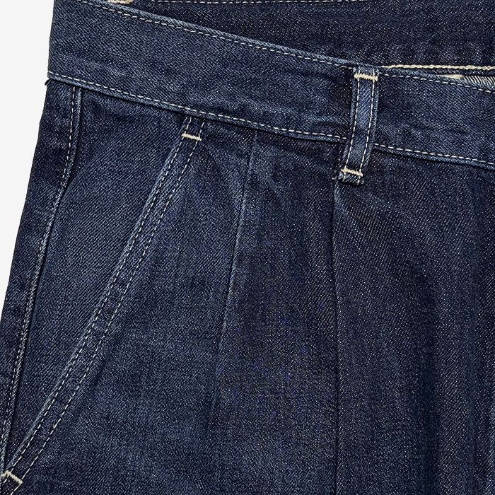 Unisex / Selvage Denim Two Tuck Tapered Pants -DARK FADE- / INDIGO DARK FADE