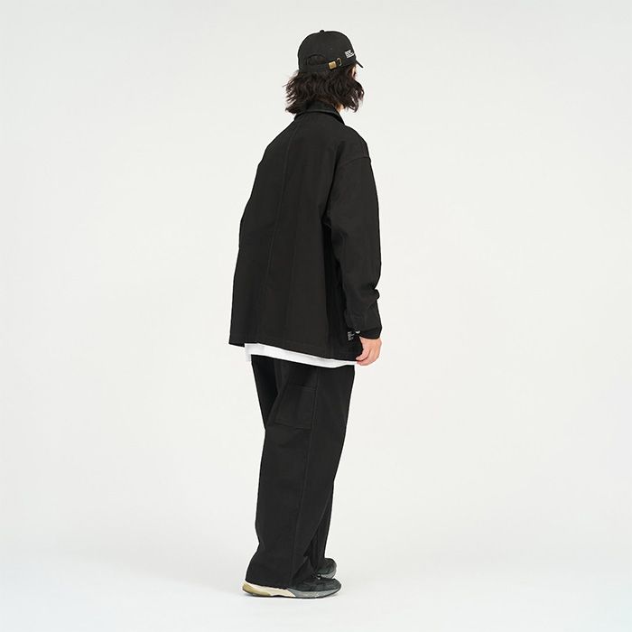 COTTON CANVAS LEATHER WORK JACKET / BLACK