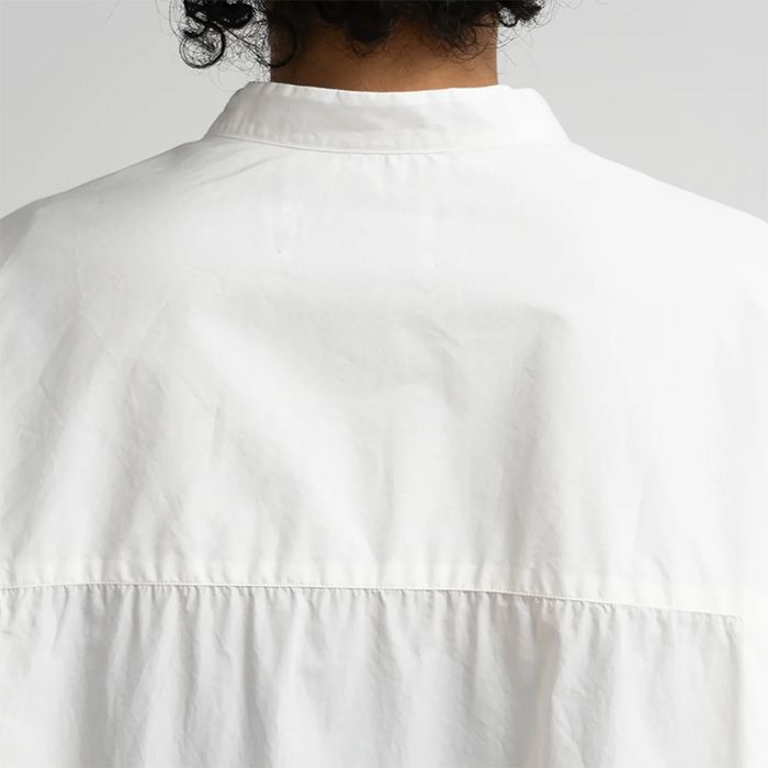 Broad L/S Oversized Band Collar Shirt / BROWN