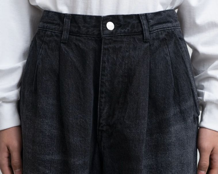 Selvage Denim Two Tuck Pants -DARK FADE- / BLACK DARK FADE