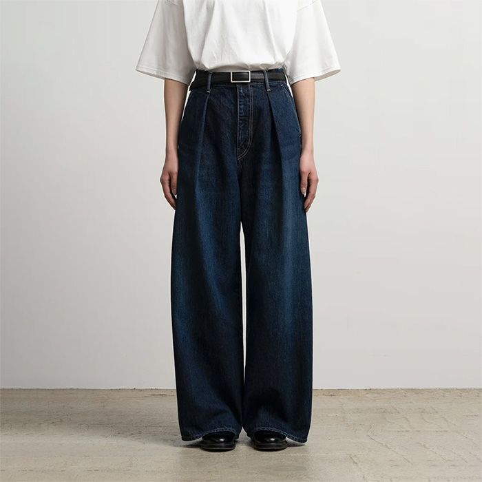Women / Selvage Denim Two Tuck Wide Pants -DARK FADE- / INDIGO DARK FADE