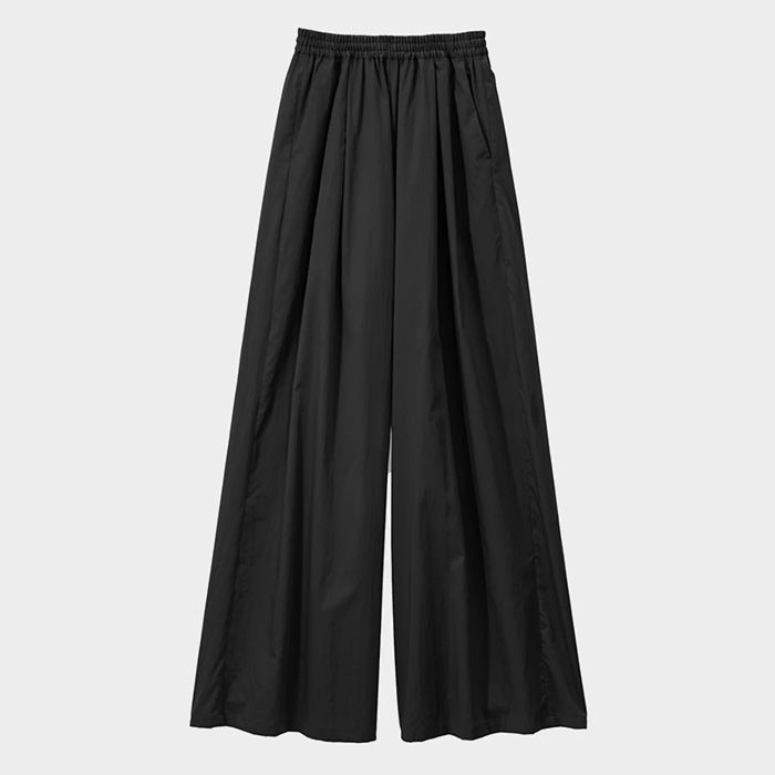 Women / Silicon Poplin Two Tuck Easy Wide Pants / Black