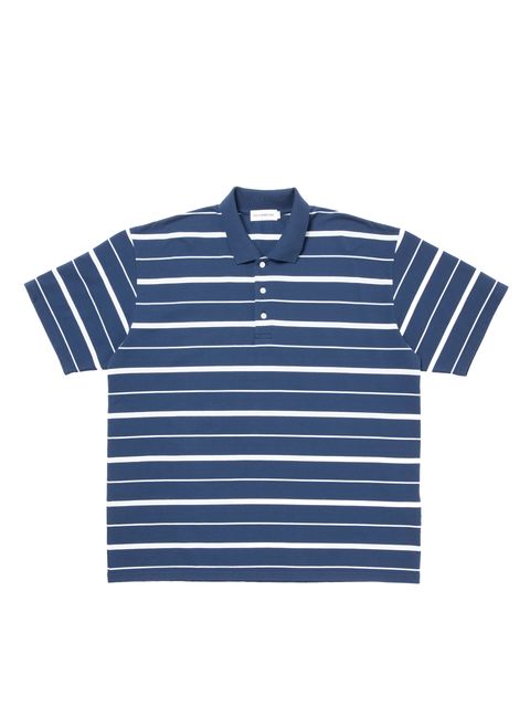 Moss Stitch Border S/S Polo / NAVY /  ボーダーS/Sポロシャツ