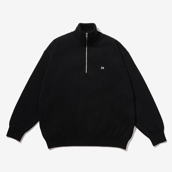 THERMAL JERSEY HALF ZIP KNIT / BLACK