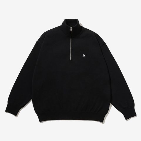 THERMAL JERSEY HALF ZIP KNIT / BLACK