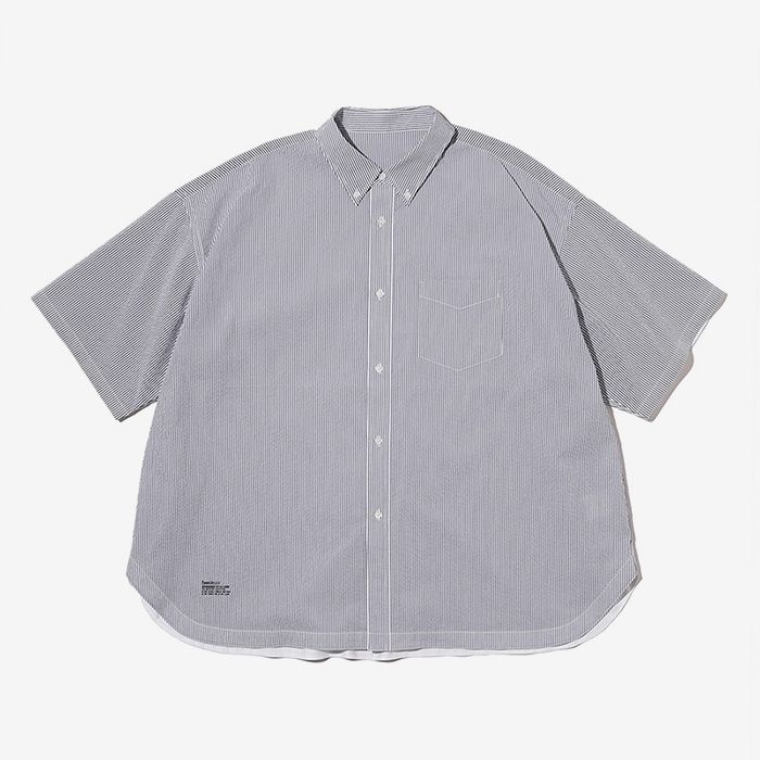 SEERSUCKER S/S B.D SHIRT / WHITE × NAVY