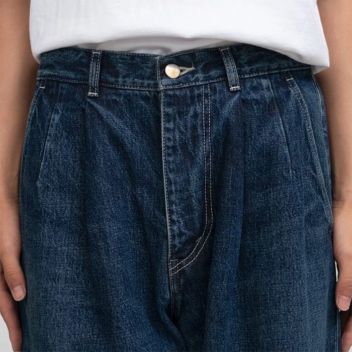 Selvage Denim Two Tuck Tapered Pants -DARK FADE- / INDIGO DARK FADE