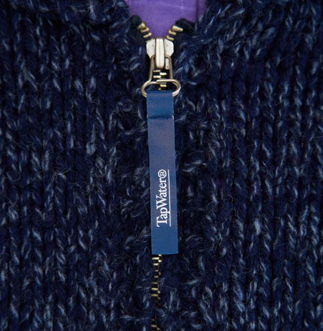 TapWater - Shetland Wool Cowichan Zip Cardigan / TOP BLUE×NAVY