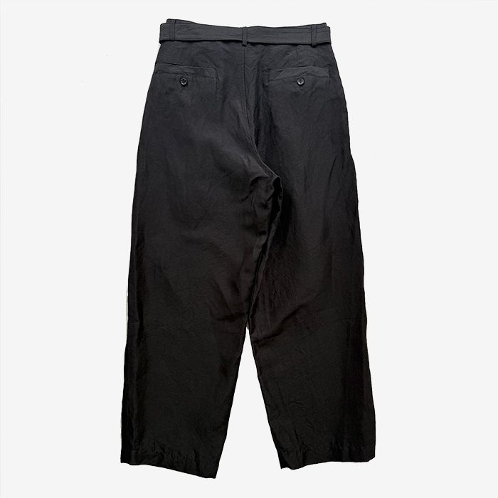 Linen Cupro Back Satin Belted Pants / Black