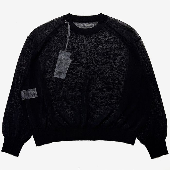 Coiled Wool Nylon Oversized Crew Neck Knit / Black