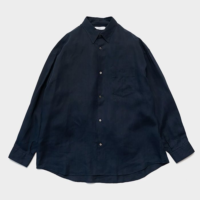 Graphpaper - Linen L/S Oversized Regular Collar Shirt / NAVY 