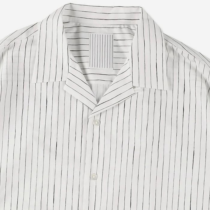 COTTON STRIPE OPEN COLLAR SS SHIRT | WHITE