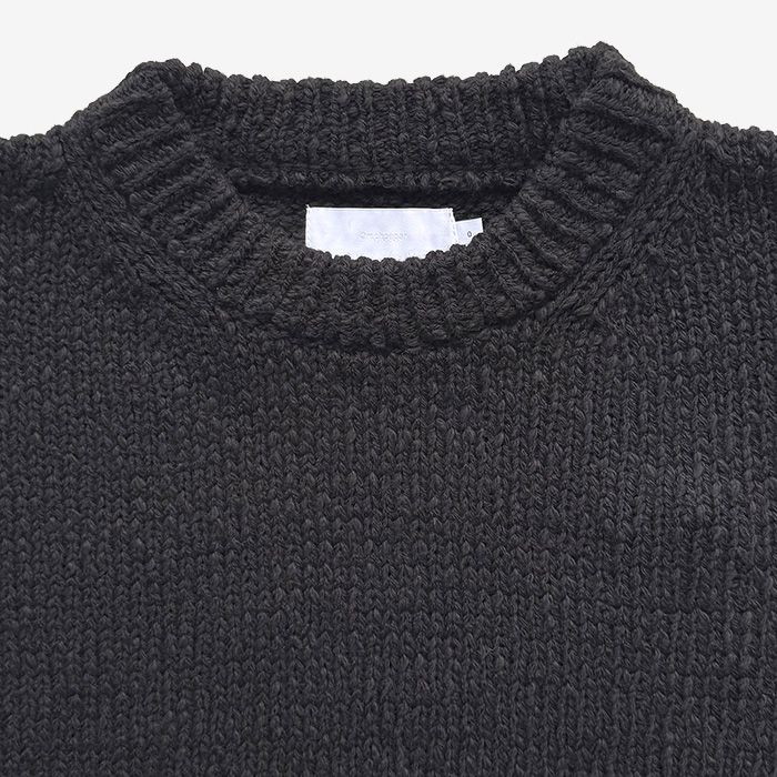 Cotton Wool Slub Oversized Crew Neck Knit / Black