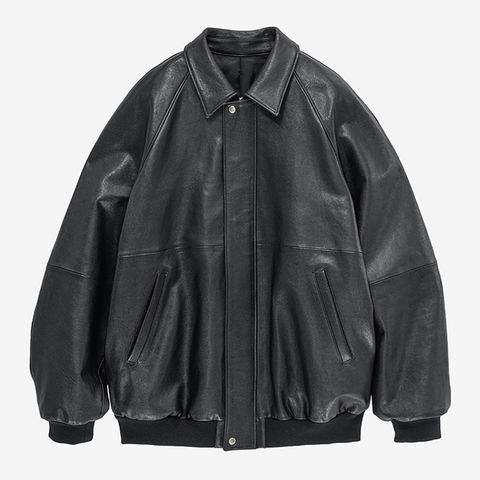 Cow Leather Raglan Blouson / Black