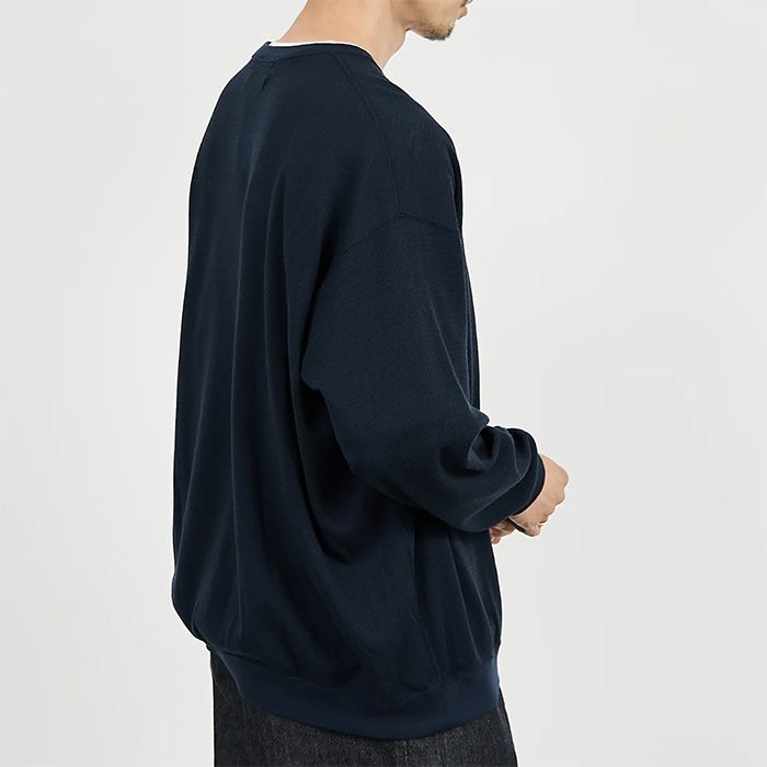 Wool Honeycomb Crew Neck Thermal  / NAVY