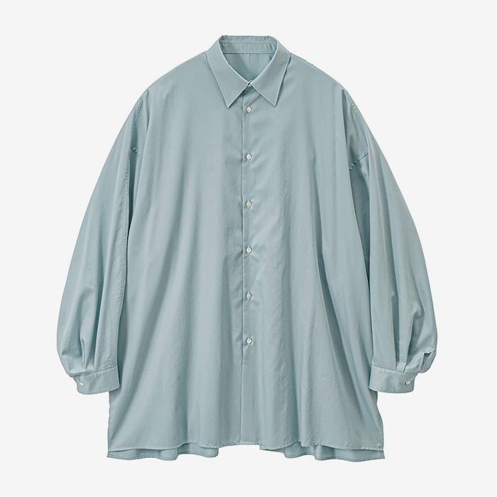 Silicon Poplin Deep Slit Regular Collar Shirt / Smoke Blue