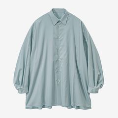 Silicon Poplin Deep Slit Regular Collar Shirt / Smoke Blue