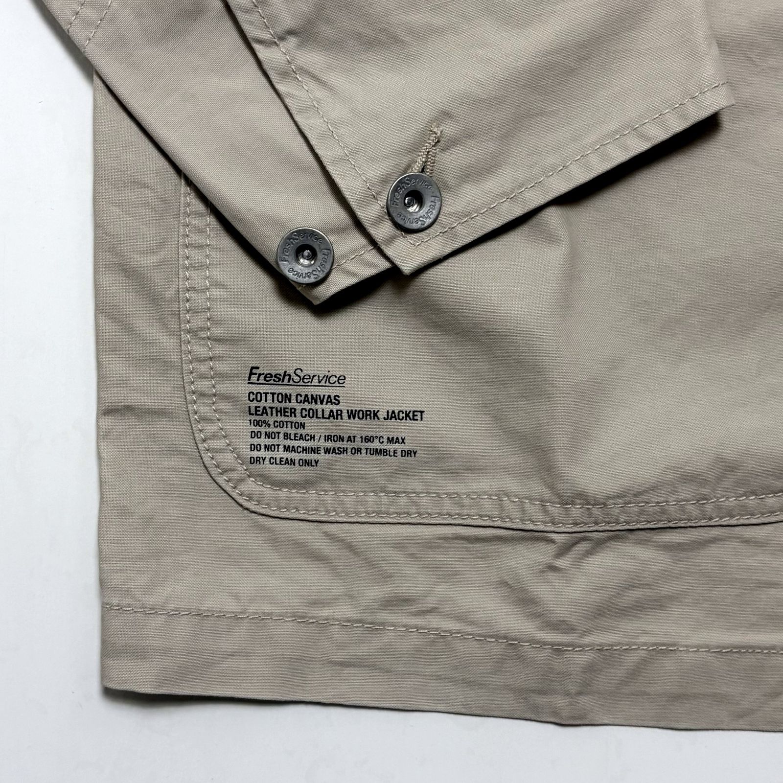 COTTON CANVAS LEATHER WORK JACKET / BEIGE