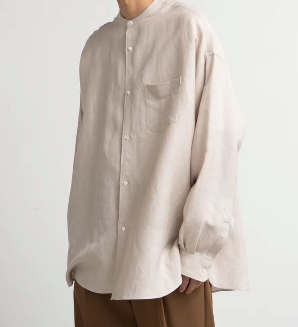 トップス Graphpaper Linen Cupro L/S Oversized 2 Graphpaper - Linen Cupro L/S Oversized Band Collar Shirt