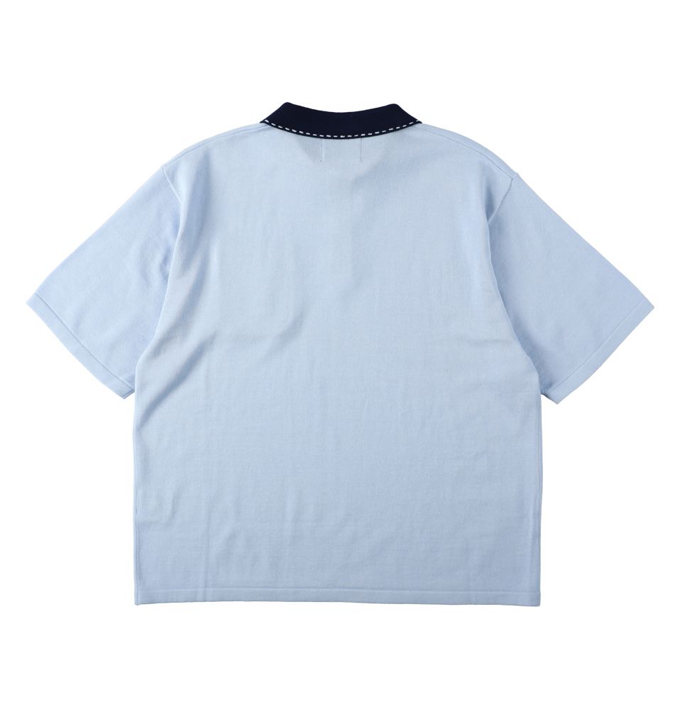 SON OF THE CHEESE - Hand Stitch Polo Knit / BLUE / ハンドステッチポロシャツ | Stripe  Online Store