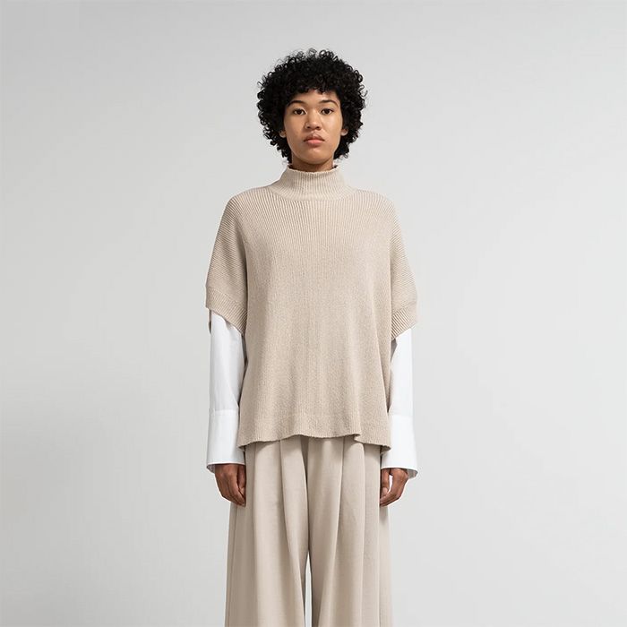 Women / Linen Solotex S/S Mock Neck Knit / Beige