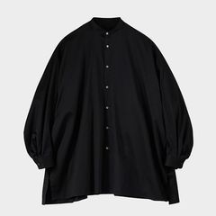 Women / Silicon Poplin Deep Slit Band Collar Shirt / Black