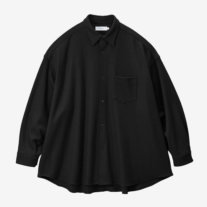 Wool Smooth Flannel Oversized Regular Collar Shirt / Black