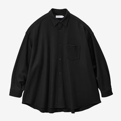 Wool Smooth Flannel Oversized Regular Collar Shirt / Black