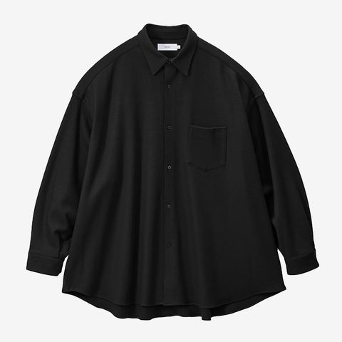 Wool Smooth Flannel Oversized Regular Collar Shirt / Black