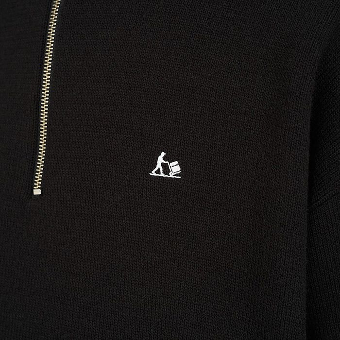 THERMAL JERSEY HALF ZIP KNIT / BLACK