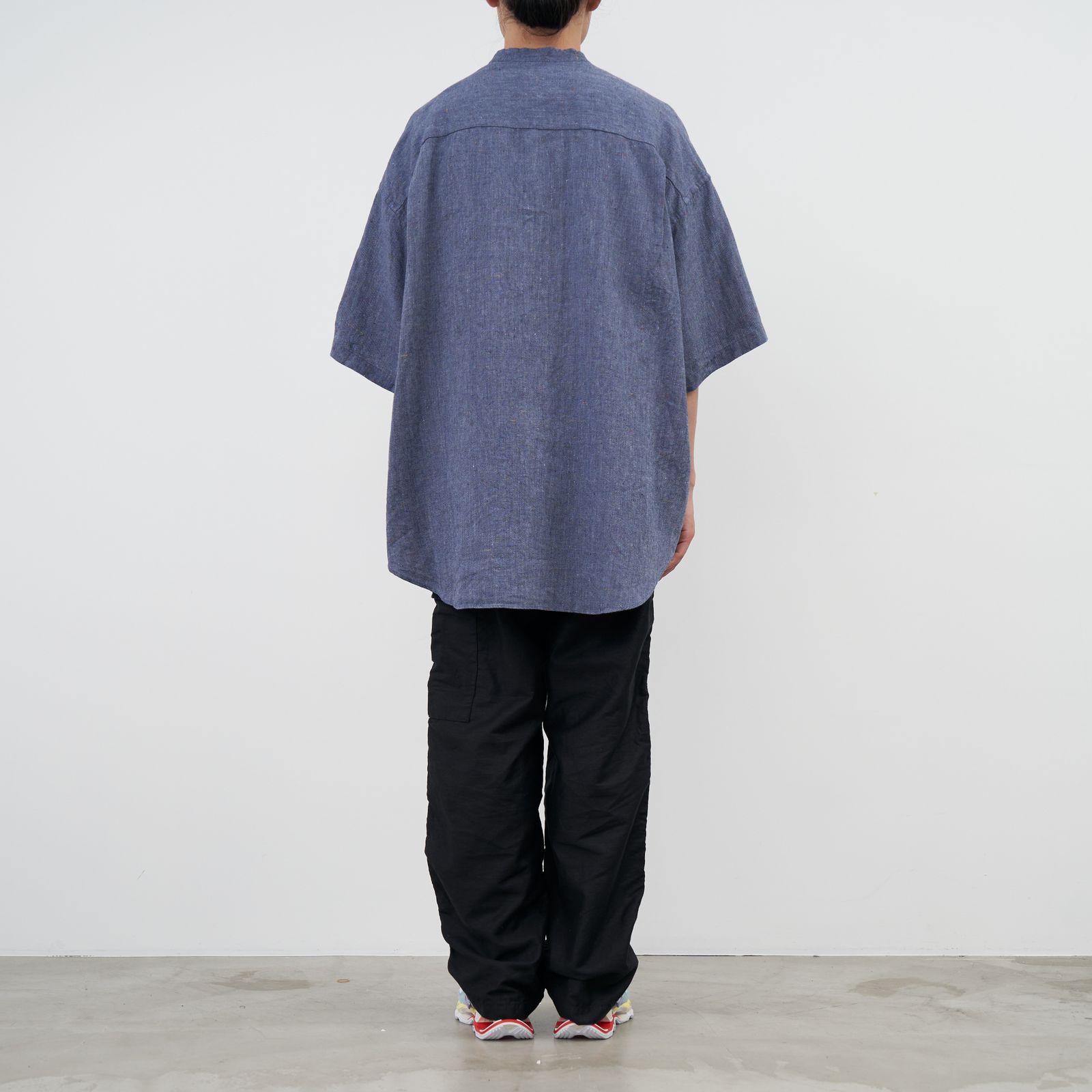 Graphpaper - Color-Nep Oxford L/S Band Collar Shirt / NAVY