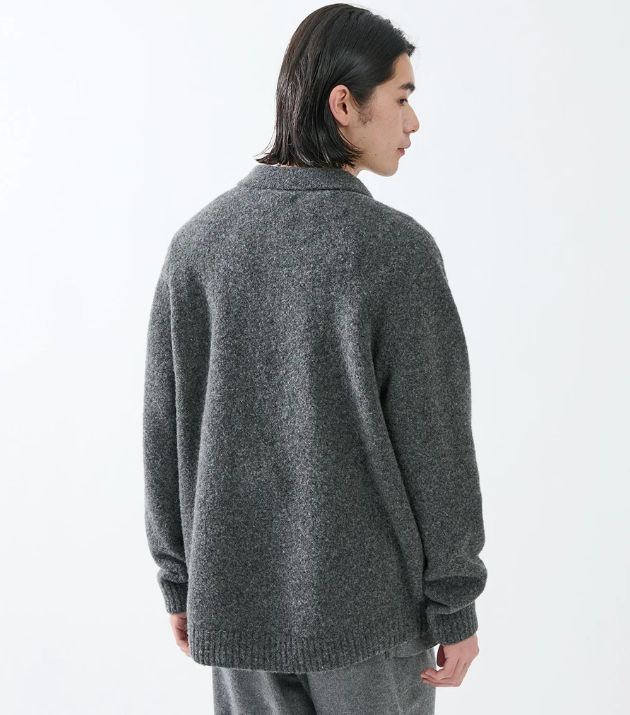 HIKER POLO SWEATER WOOL BOUCLE KNIT / CHARCOAL / ポロ セーター