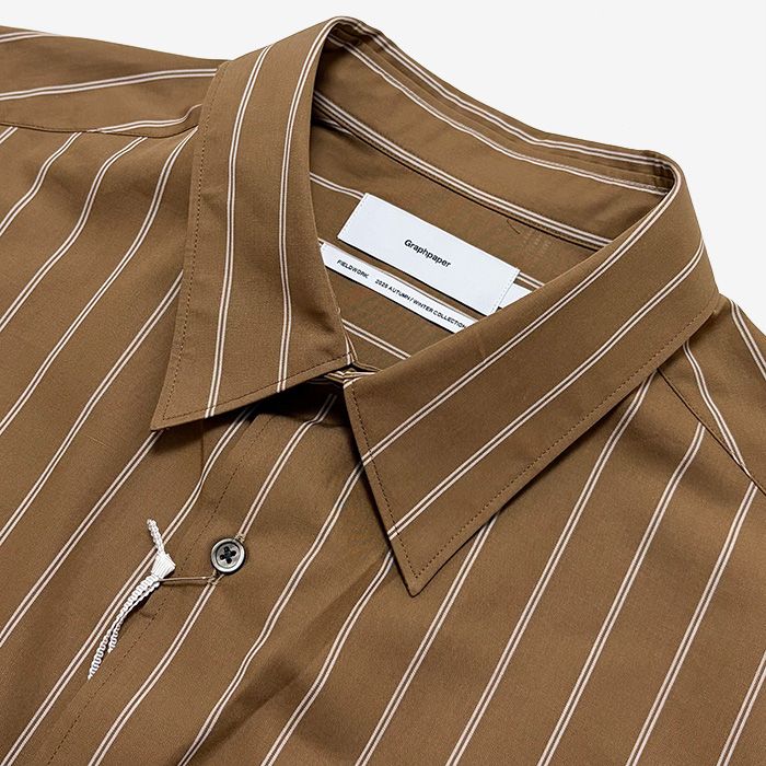SIDOGRAS Brown Stripe L/S Oversized Regular Collar Shirt / Brown