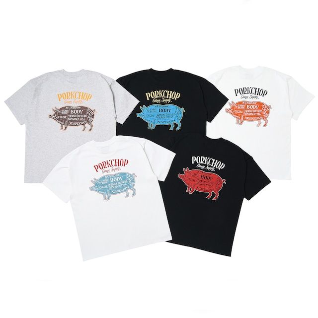 PORKCHOP - PORK BACK TEE / BLACK×WHRD / プリントロンティー
