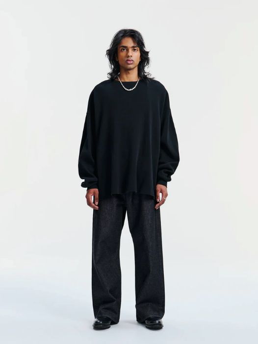 Degreasing Rough Waffle L/S Tee / BLACK /  ワッフルティーシャツ