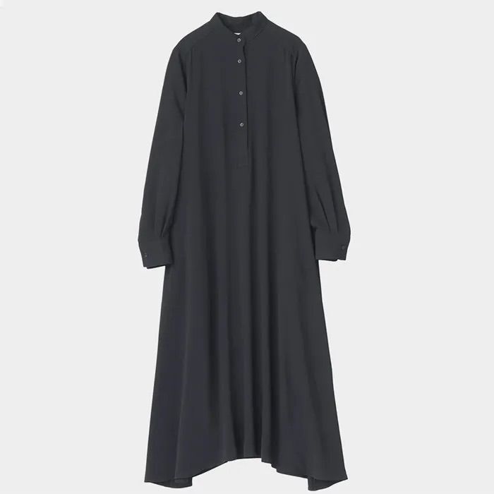 Women / Satin Band Collar Dress / Black