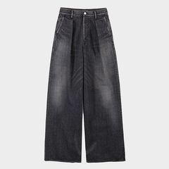 Women / Selvage Denim Two Tuck Wide Pants -DARK FADE- / BLACK DARK FADE