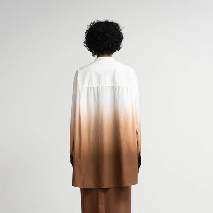 Broad L/S Oversized Band Collar Shirt / BROWN
