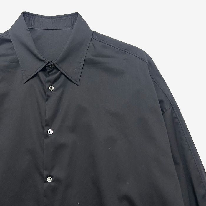 Women / Silicon Poplin Deep Slit Regular Collar Shirt / Black